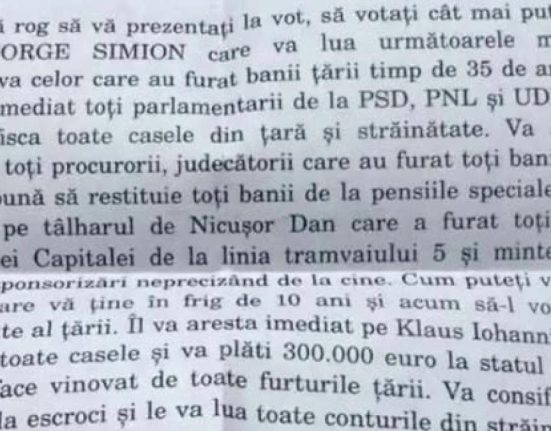 Sibienii primesc scrisori sa l voteze pe Simion