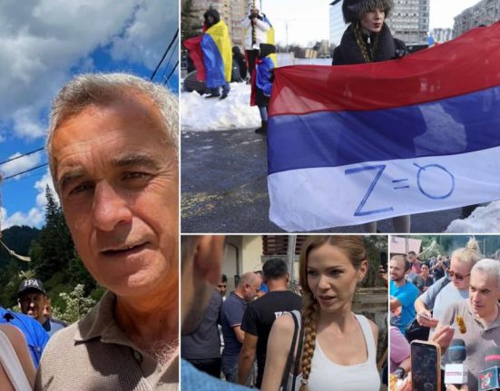 Purtatoarea steagului Rusiei si Calin Georgescu la Brosteni